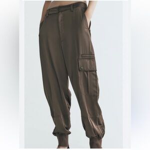 Zara Satin Khaki Cargo Pants. Size S